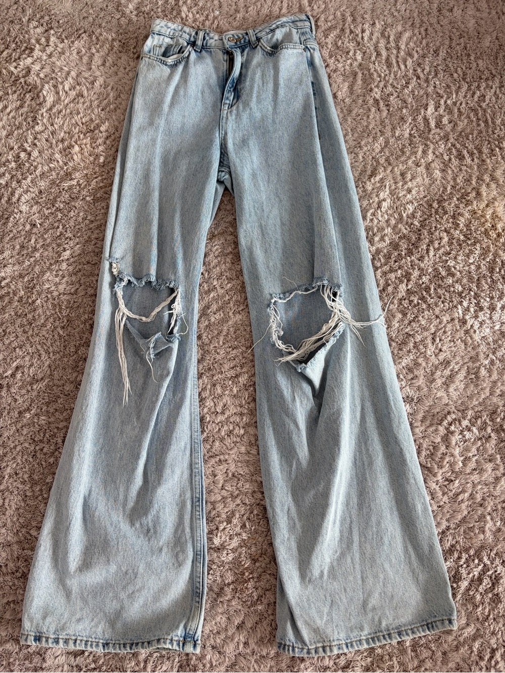 Light Blue Distressed Wide-Leg Women's Jeans Zara